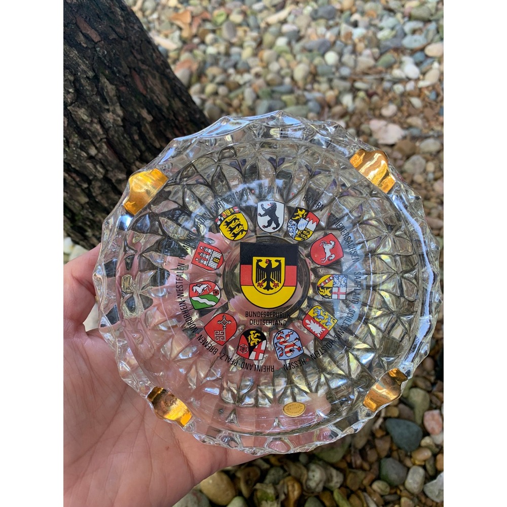 Vintage Western Germany Bundesrepublik Deutschland Glass Ashtray‎ Crests
